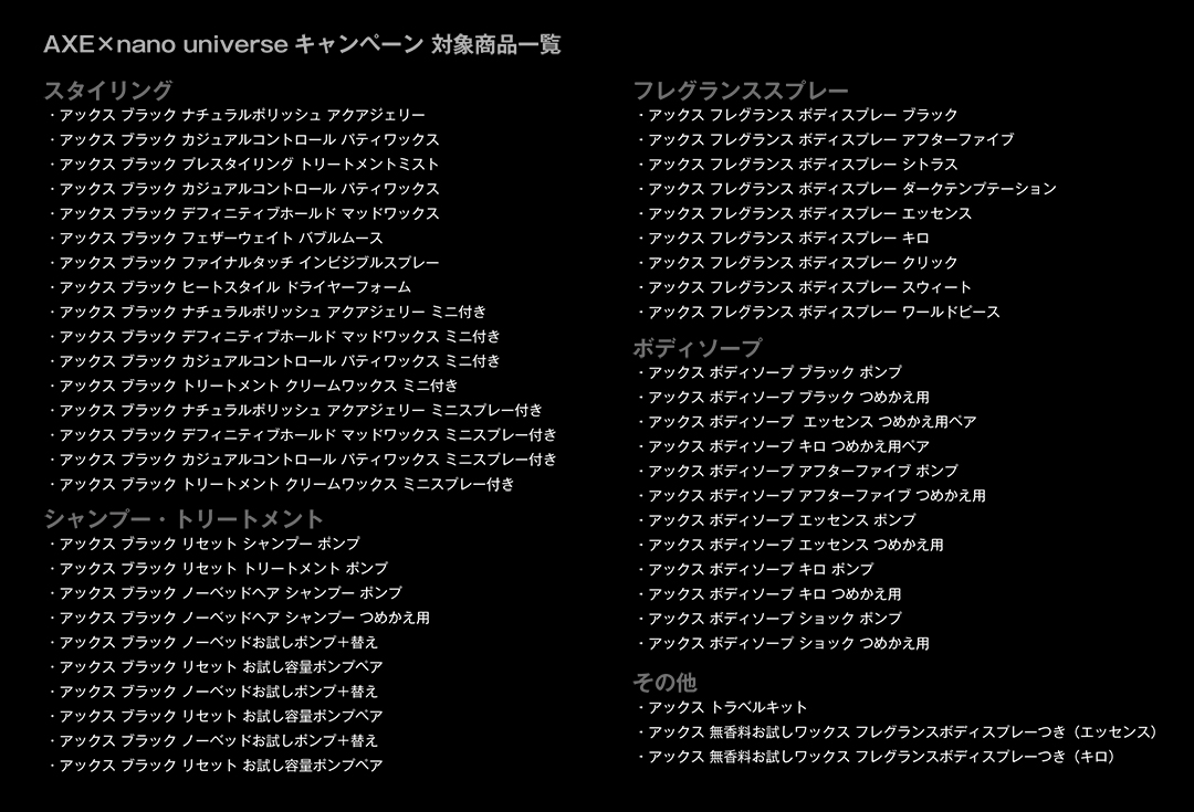 キャンペーン対象商品一覧
